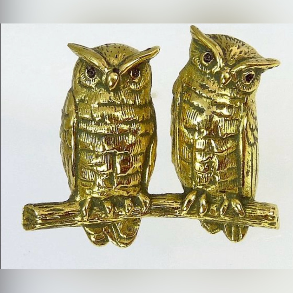Mfa Museum Boston Fine Gold Tone Owls Birds Sitting On Branch Brooch Pin Vintage
